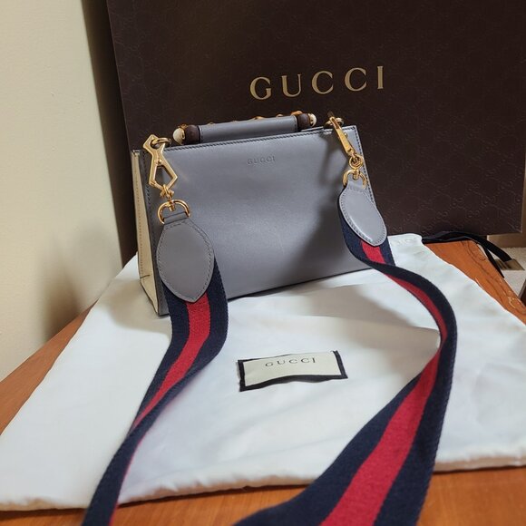 GUCCI Nymphaea Bamboo Top Handle Bag – Grey Leather – Authentic & Gorgeous - Picture 3 of 14